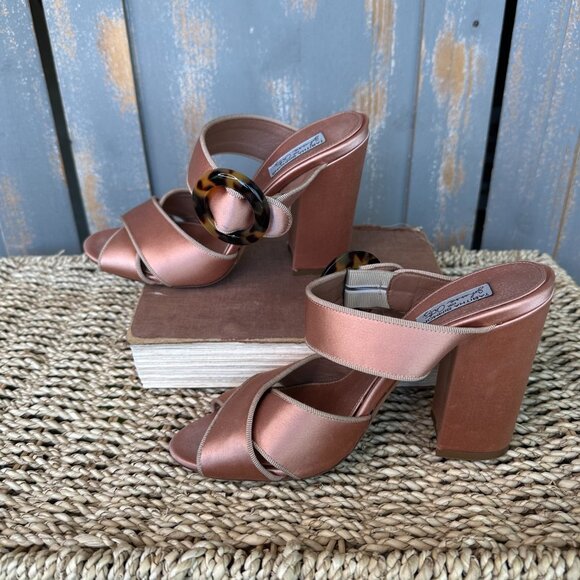 Tabitha Simmons For Johanna Ortiz Reyner Buckled Satin Block Heel Rose Sz 7 1/2 - Picture 10 of 16